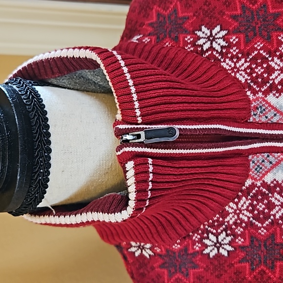 EDDIE BAUER NORDIC FULL ZIPPER ZIP UP SNOWFLAKES RED WHITE GRAY BLACK ME… - Picture 2 of 10
